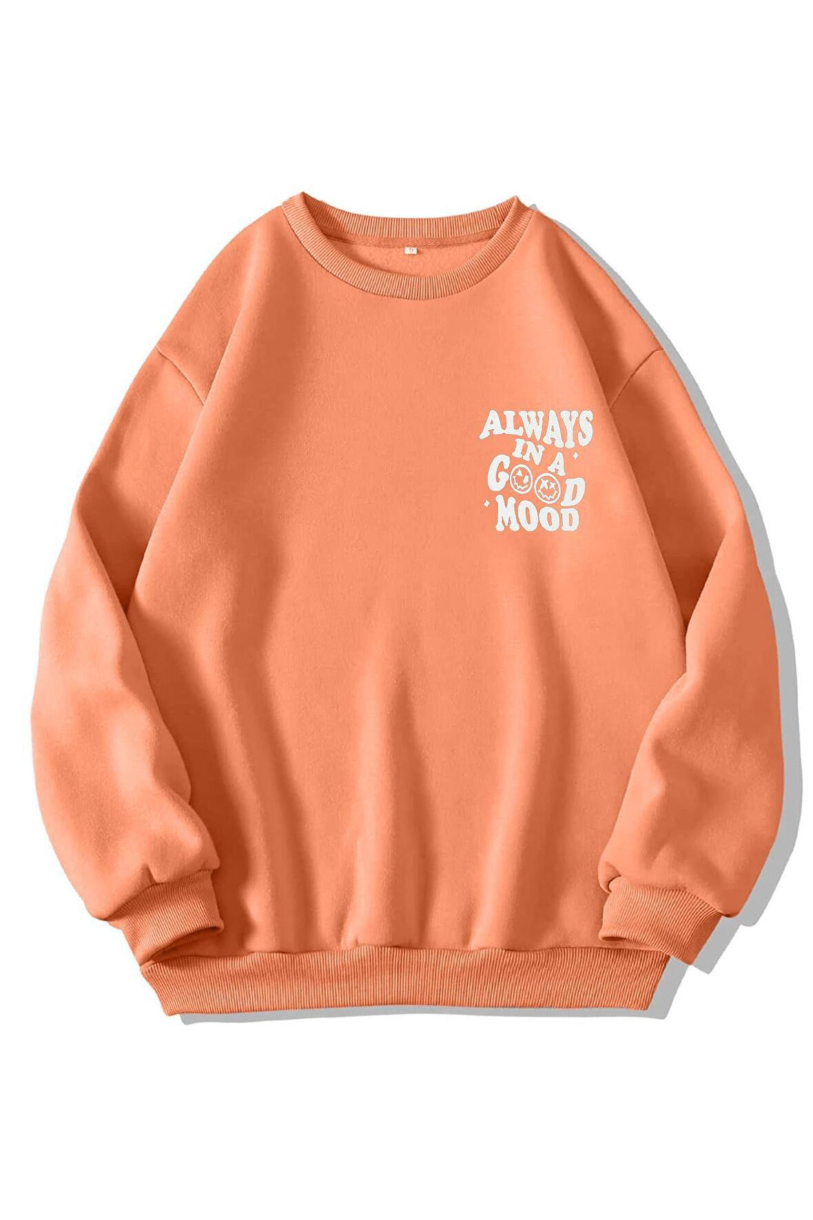 Unisex Bisiklet Yaka Mood Baskılı Oversize Salaş Kesim Polar Sweatshirt