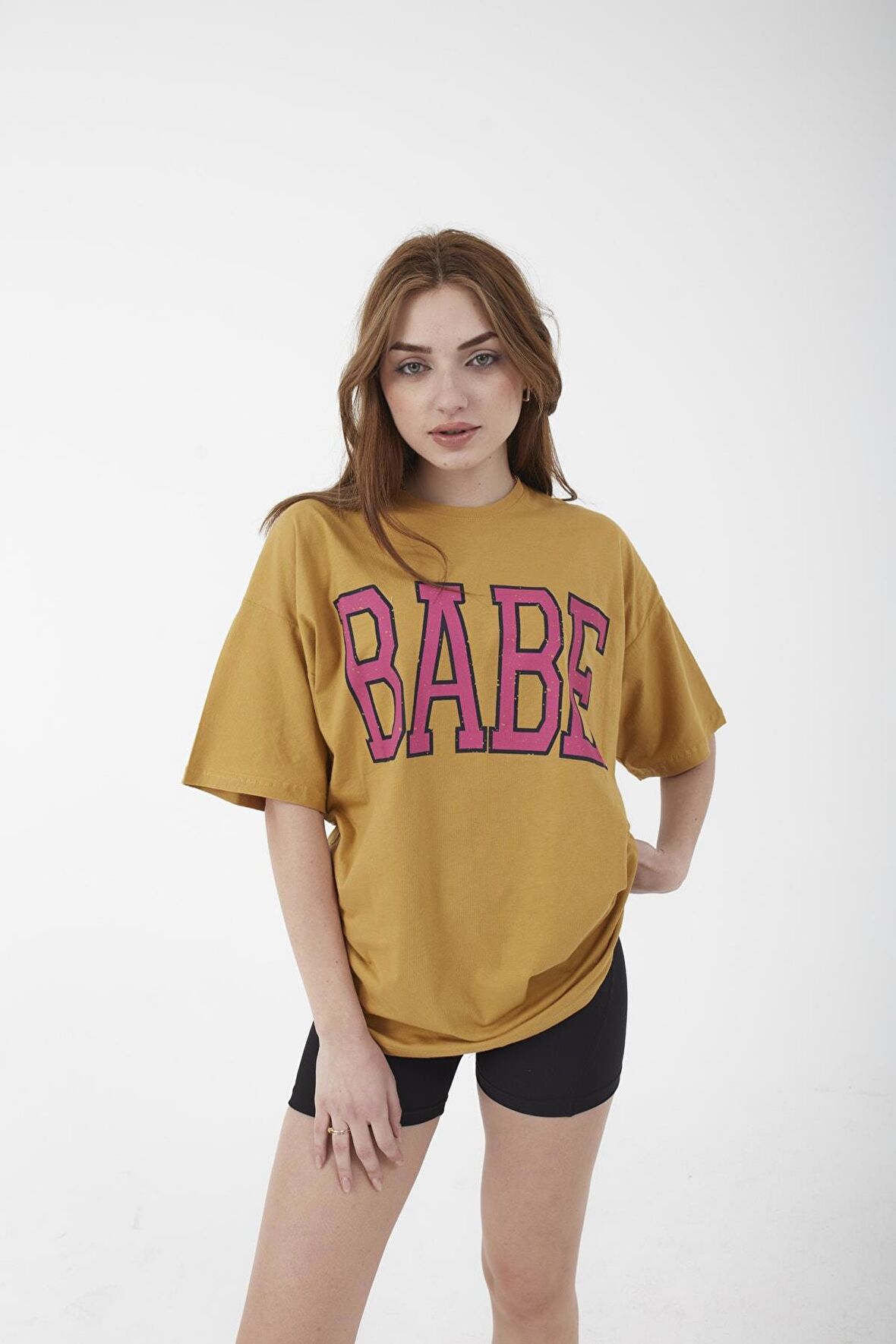 Unisex Oversize Babe Baskılı Siyah T-shirt