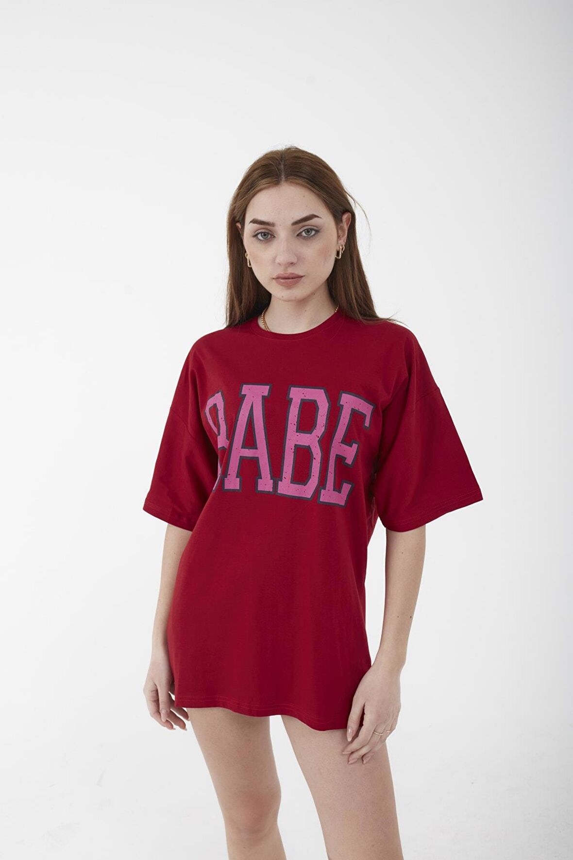 Unisex Oversize Babe Baskılı Siyah T-shirt