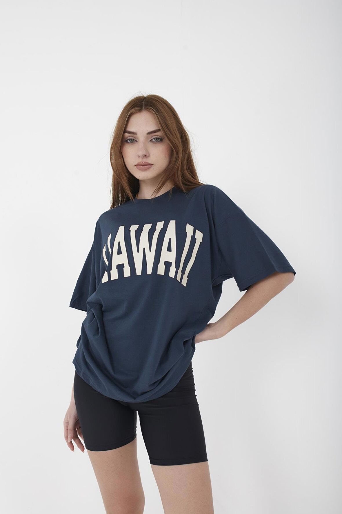 Unisex Oversize Hawaii Baskılı Beyaz T-shirt