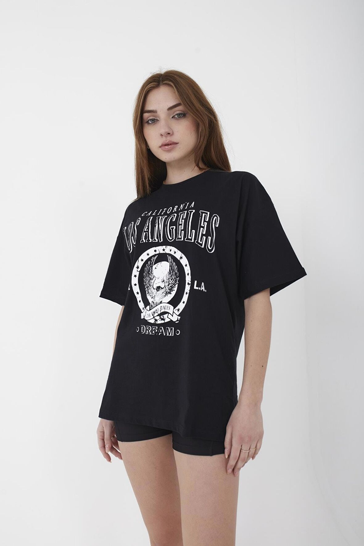 Unisex Oversize Los Angeles Baskılı Kırmızı T-shirt