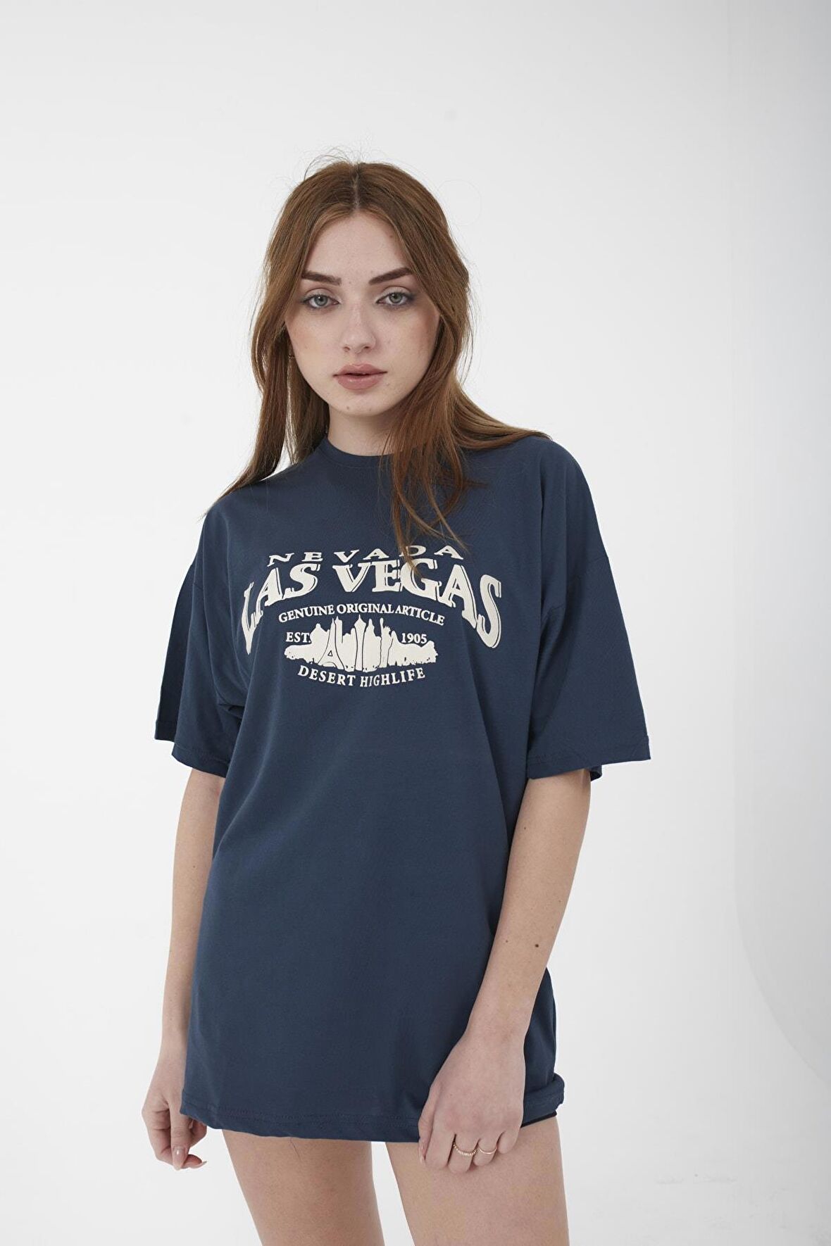 Unisex Oversize Las Vegas Baskılı Siyah T-shirt