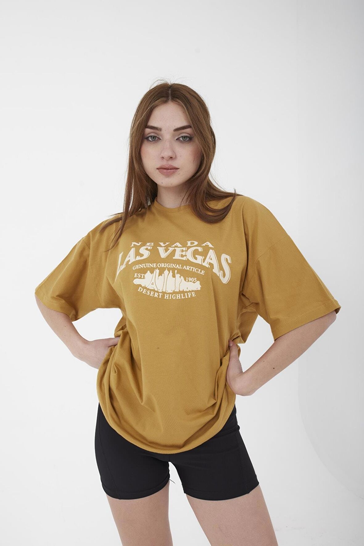 Unisex Oversize Las Vegas Baskılı Siyah T-shirt