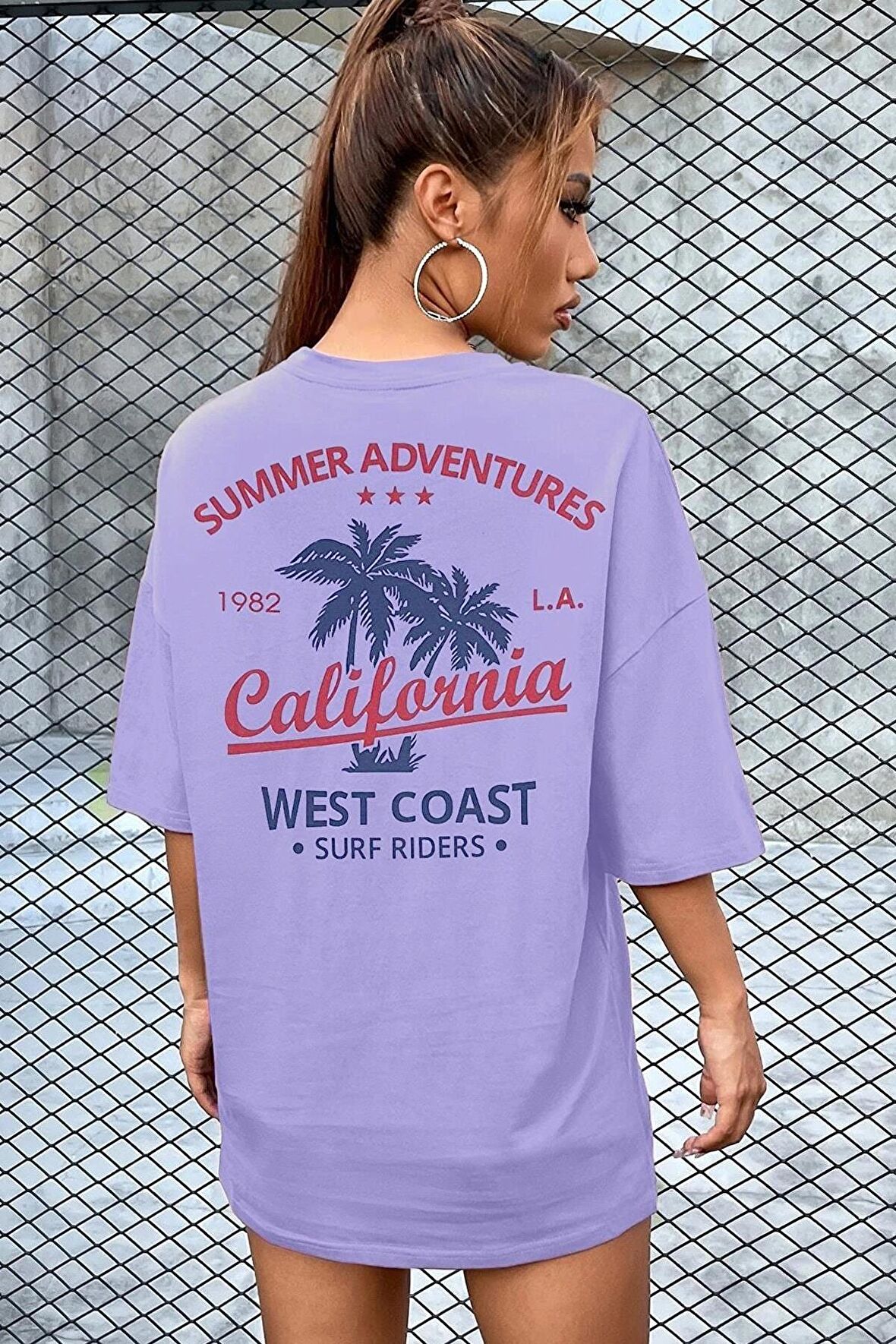 Kadın California Baskılı Oversize T-shirt