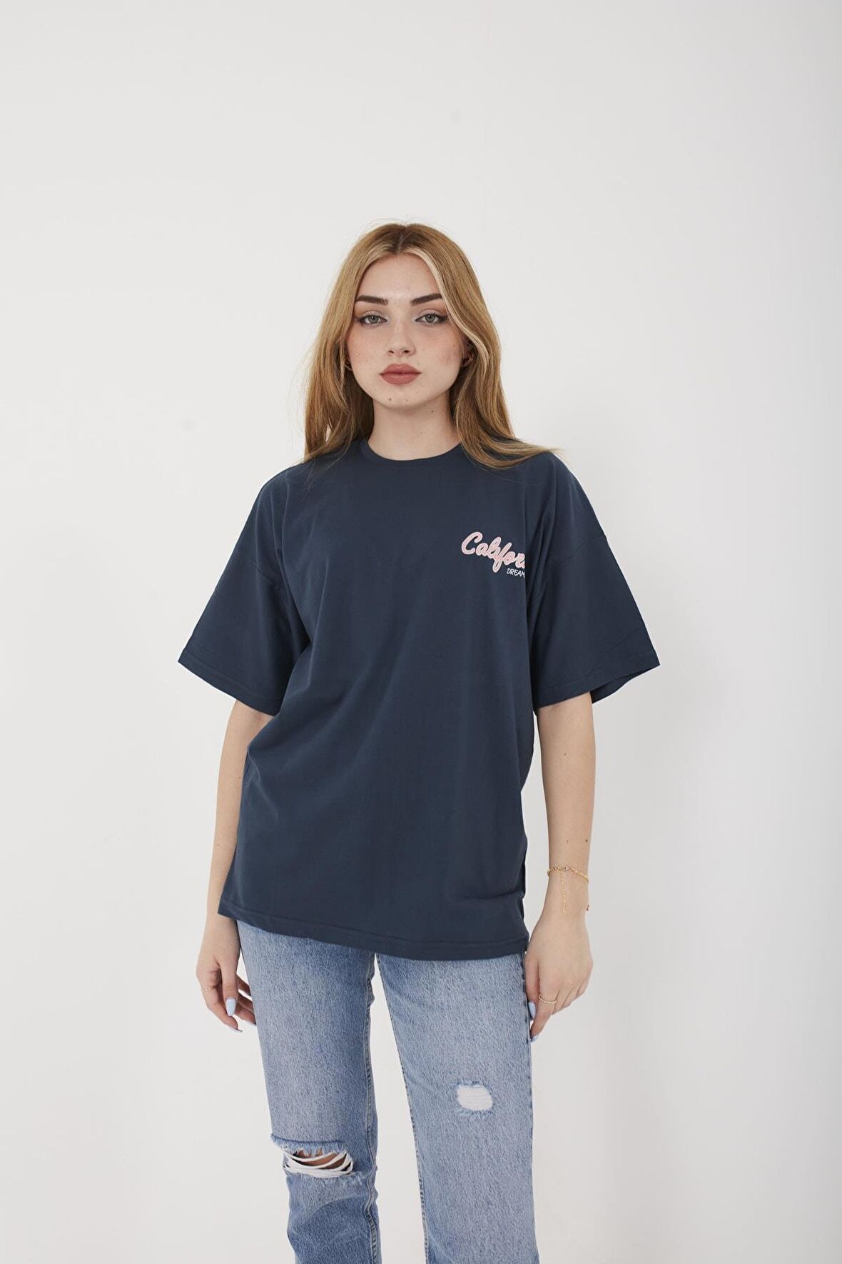 Kadın California Baskılı Oversize T-shirt