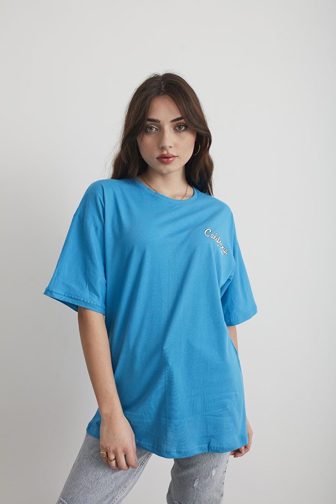 Kadın California Baskılı Oversize T-shirt