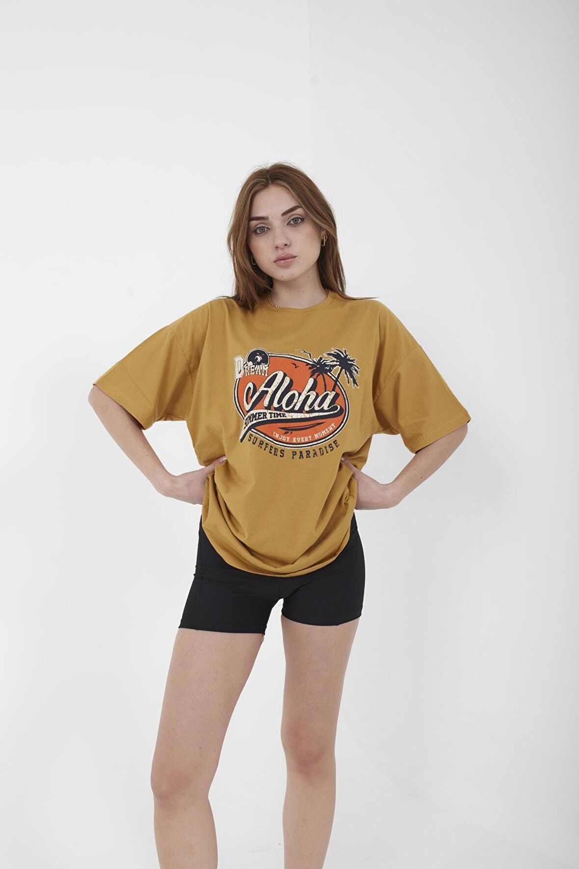 Unisex Oversize Aloha Baskılı Salaş Kesim T-shirt