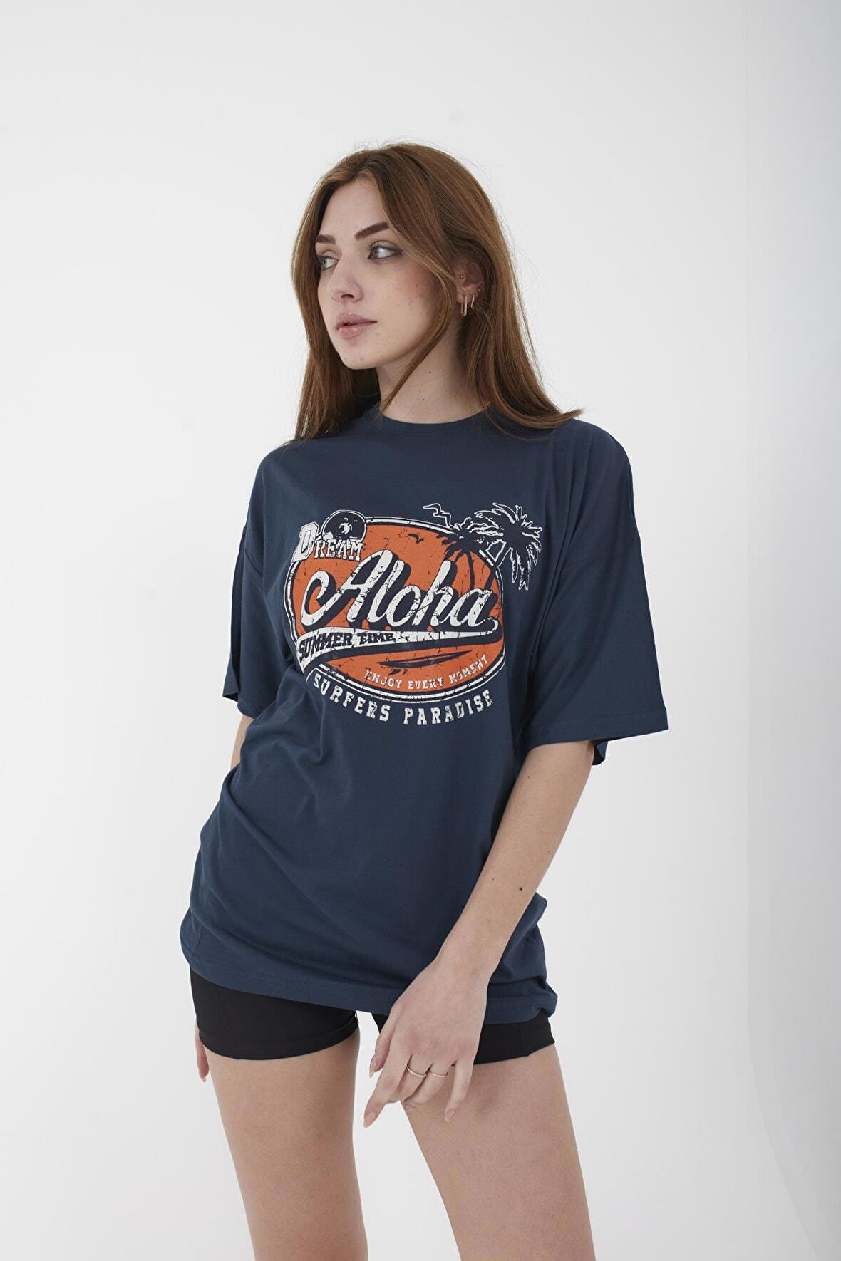 Unisex Oversize Aloha Baskılı Salaş Kesim T-shirt