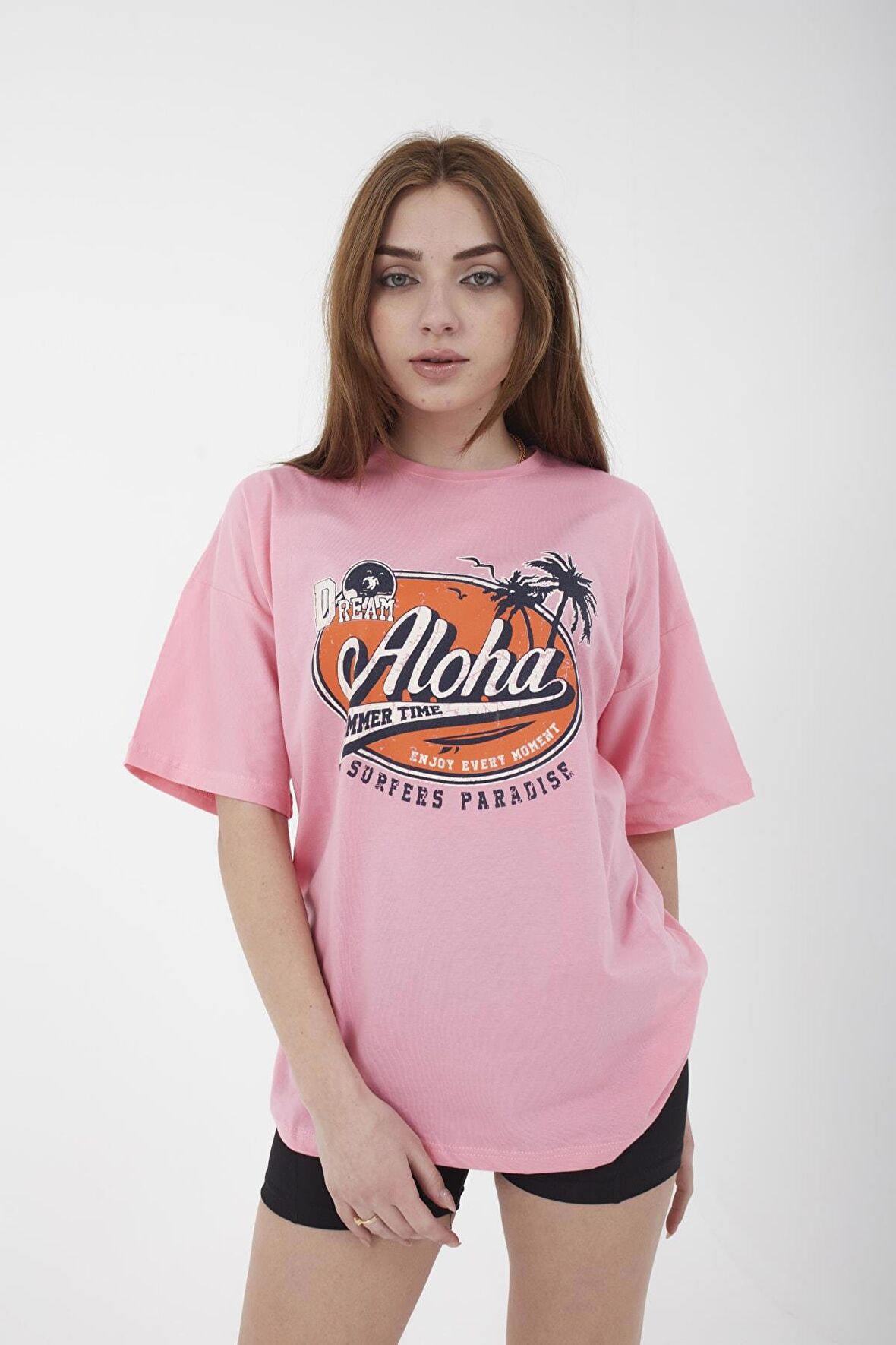 Unisex Oversize Aloha Baskılı Salaş Kesim T-shirt