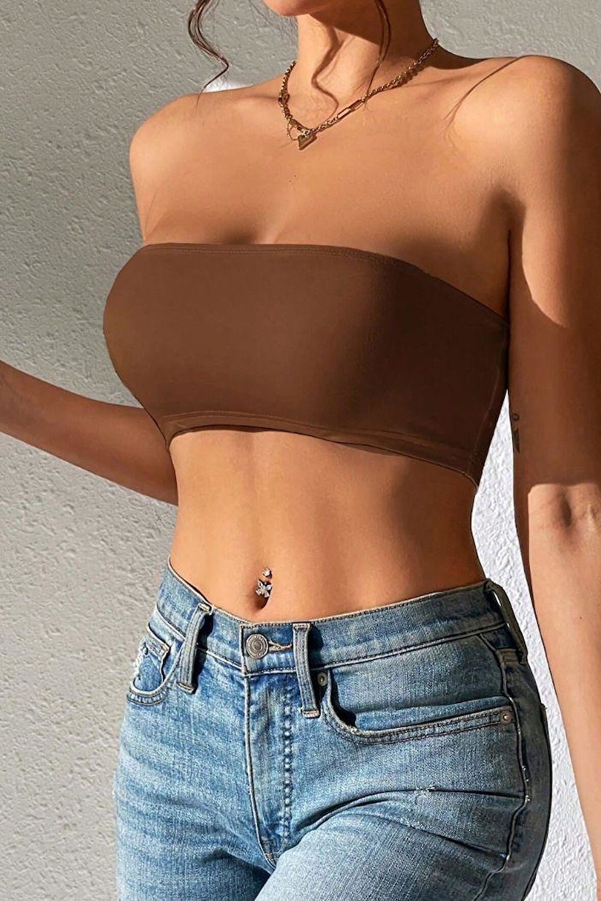 Straplez Kadın Büstiyer Kahverengi
