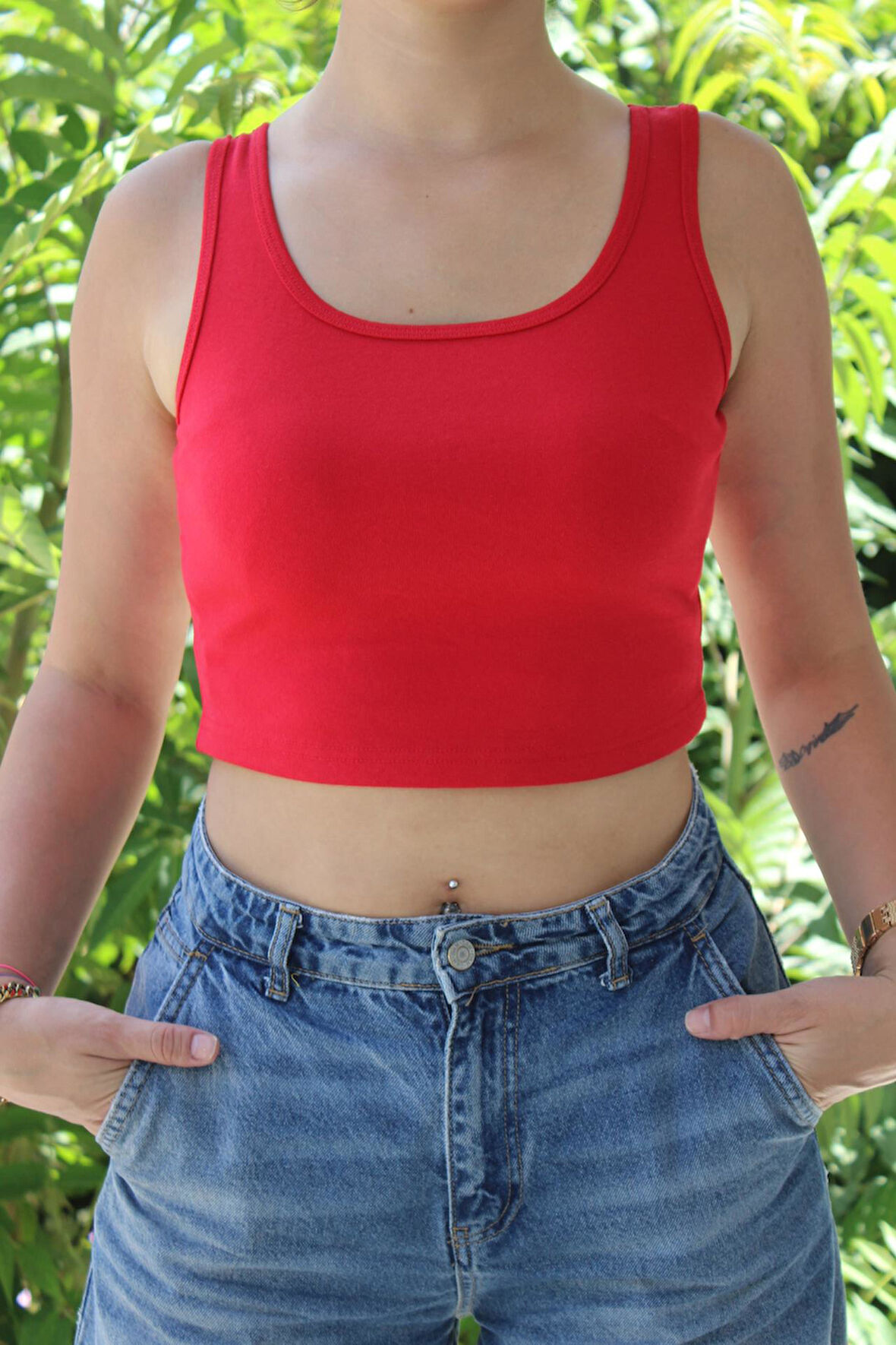 Kadın Kırmızı Basic Ribana Atlet Crop – Likralı Spor Üst