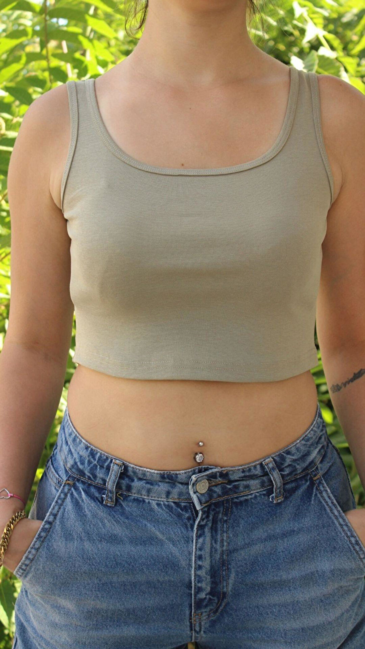 Kadın Yeşil Basic Ribana Atlet Crop – Likralı Spor Üst