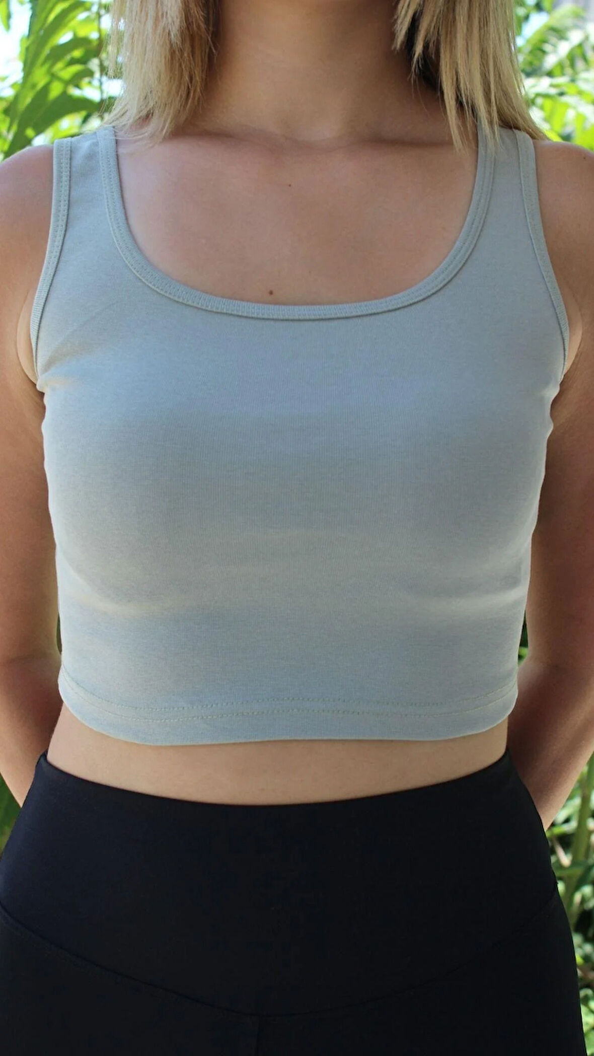 Kadın Gri Basic Ribana Atlet Crop – Likralı Spor Üst