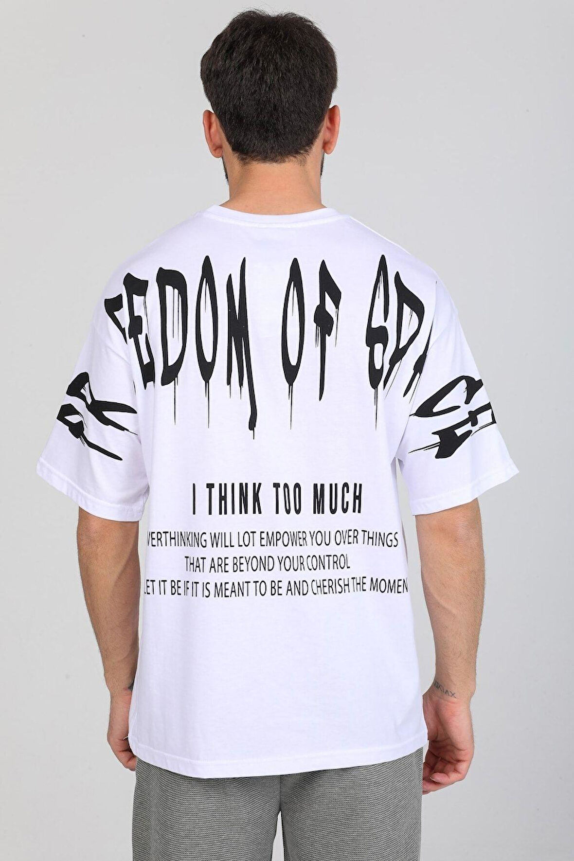 Oversize Freedom Baskılı Beyaz T-shirt