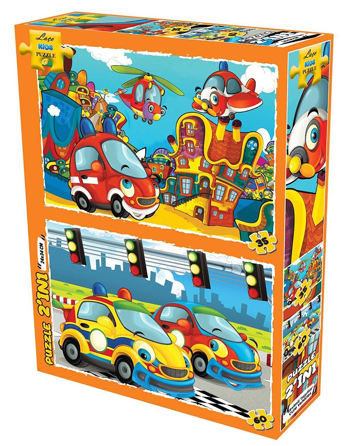 Laço Kids Sevimli Taşıtlar 2 si 1 Arada 4+ Yaş Büyük Boy Puzzle 35 - 60 Parça