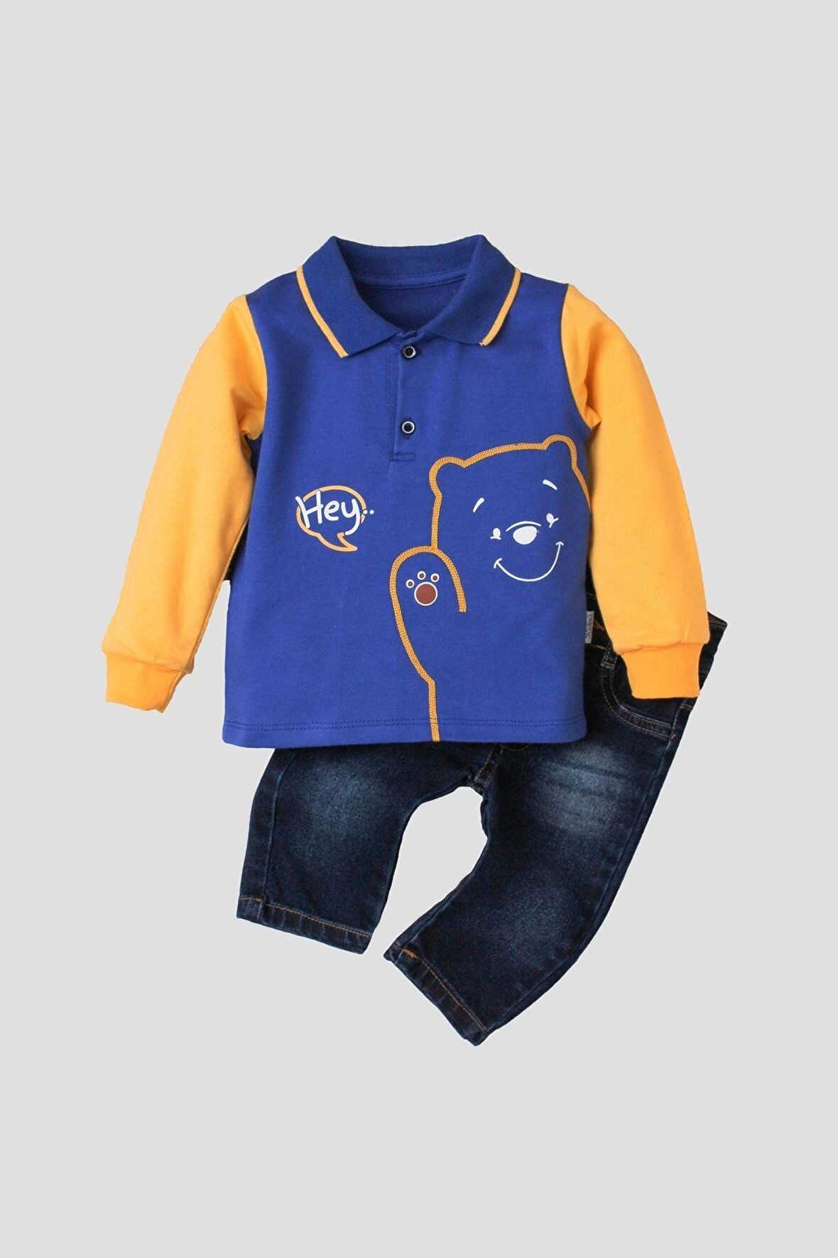 Erkek Bebek Kısa Kollu Gömlek Pantolon Ikili Takım %100 Pamuklu
