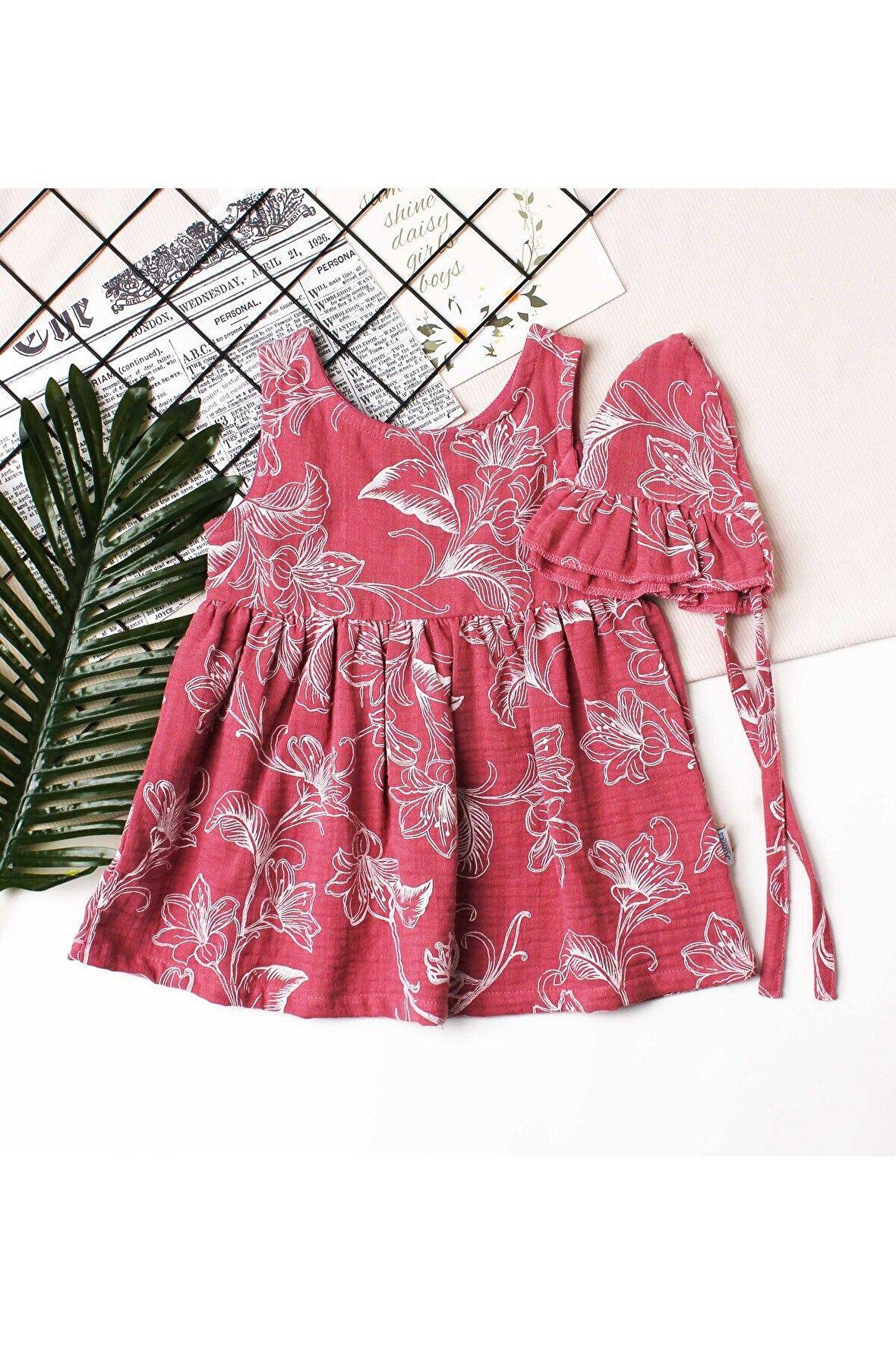 Çiçekli Kız Bebek Elbisesi Pamuklu Şapkalı