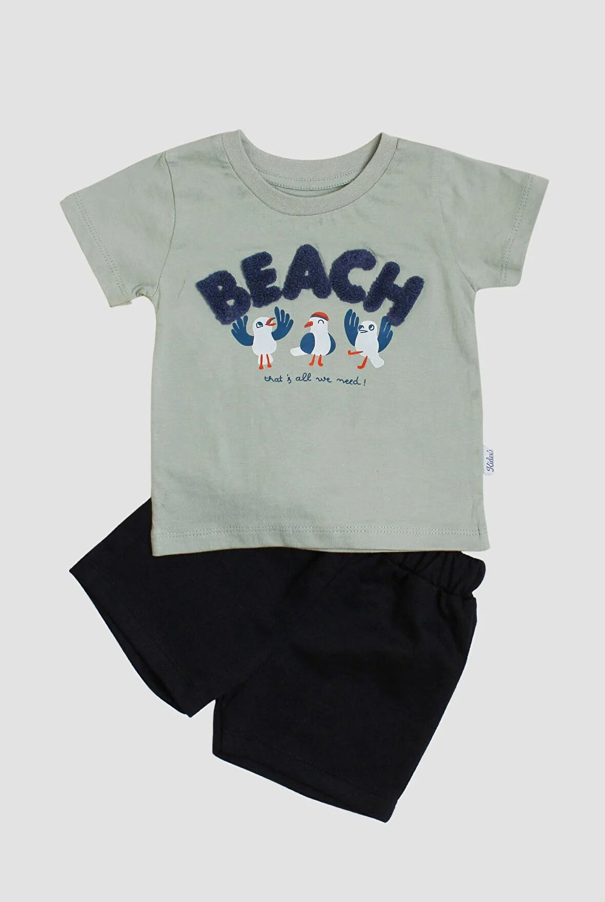 Beach Nakışlı Kuş Baskı Desenli 2'li Alt Üst Takım