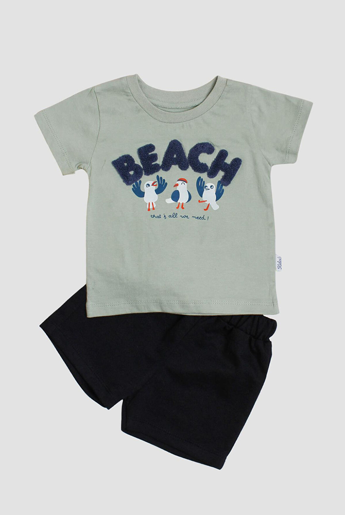 Beach Nakışlı Kuş Baskı Desenli 2'li Alt Üst Takım