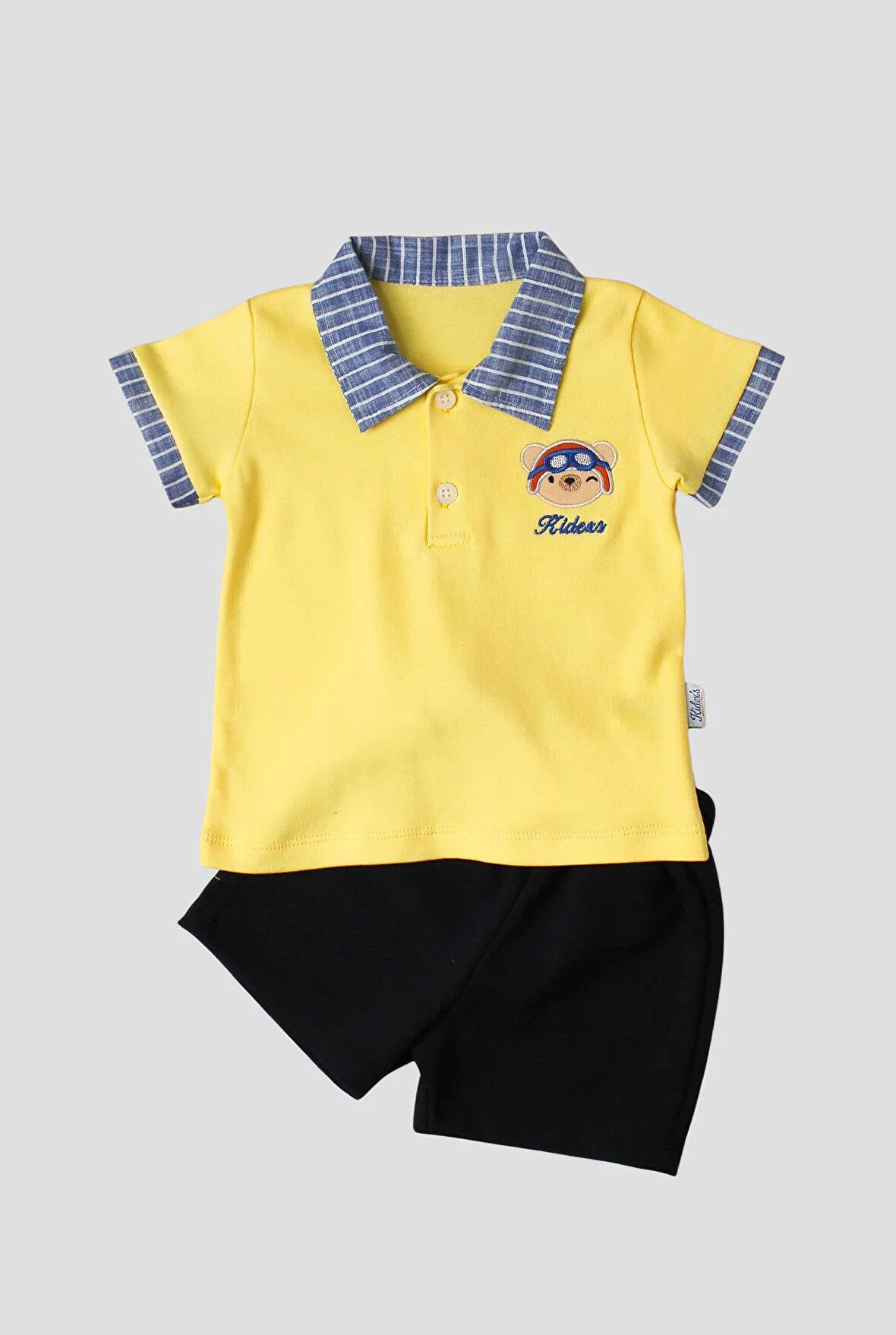 Tatlı Ayıcık Desenli Yaka Detaylı 2'li Alt Üst Takım