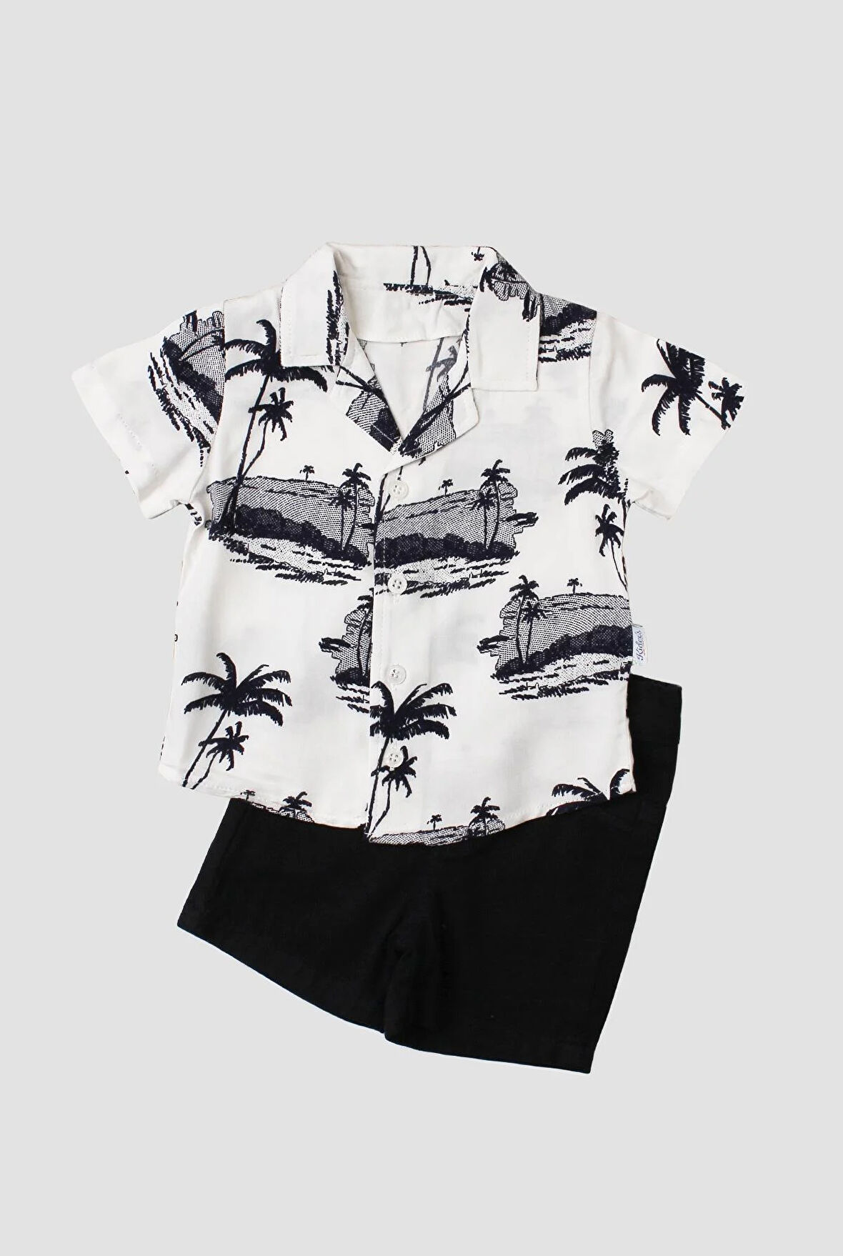 Palmiye Plaj Desenli Düğün Cemiyet Erkek 2'li Gömlek Alt Üst Takım
