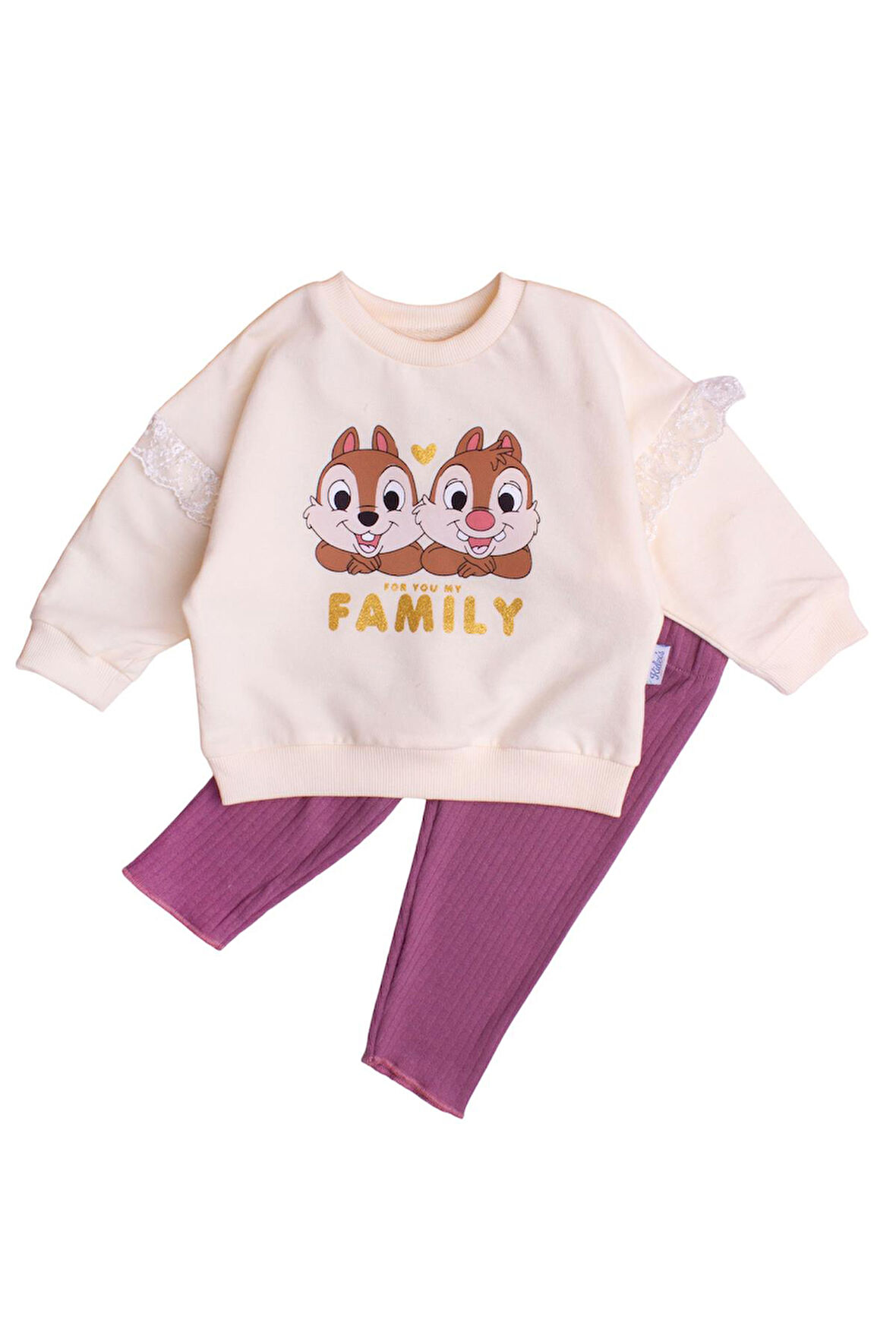 Pamuk Tatlı Sincap Bebek Ve Çocuk Fitilli Esnek Tayt  Alt Üst Takım