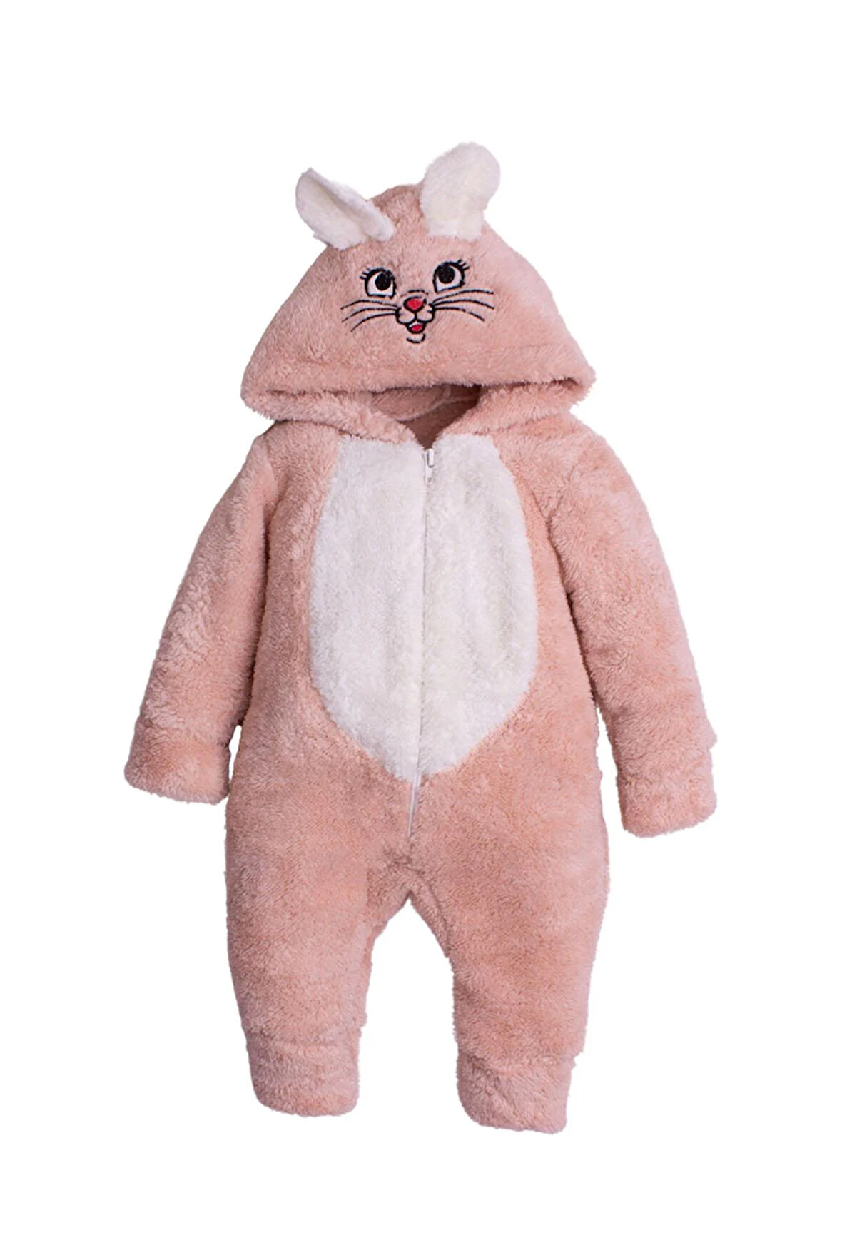 Kışlık Tatlı Peluş Pamuklu Tavşan Nakışlı Kapüşonlu Welsoft Tulum