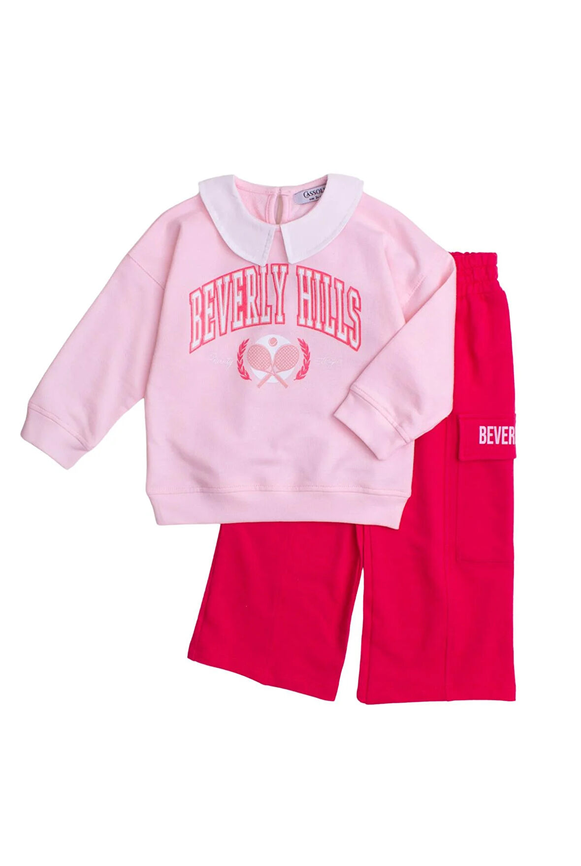 Tarz Yaka Detaylı Yazı Baskılı Oversize  Alt Üst Bebek Çocuk Eşorfman Takımı