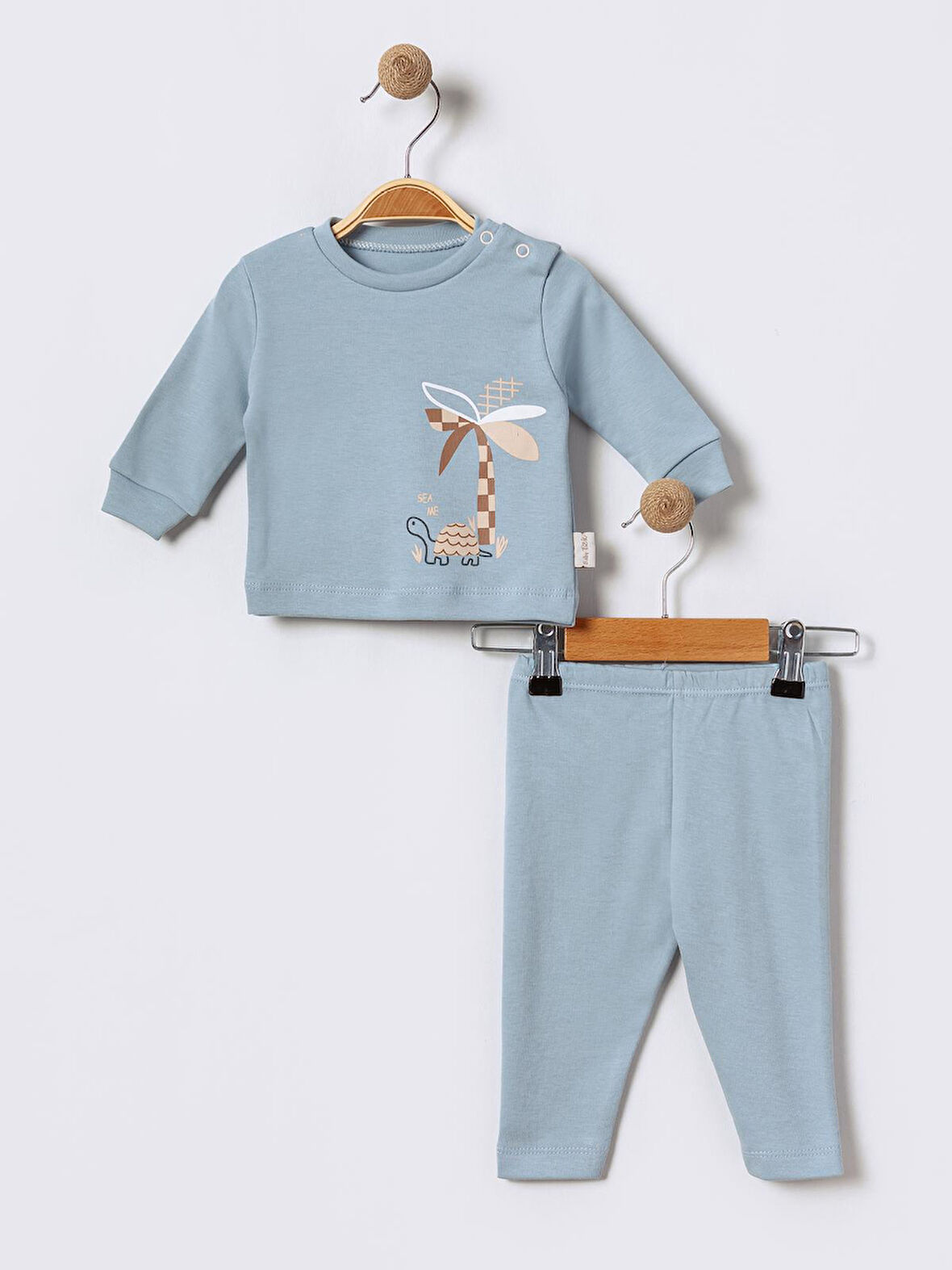 %100 Pamuklu  Yenidogan Unisex  Kiz Erkek Pamuk Desenli  2'li Bebek Pijama Takımı