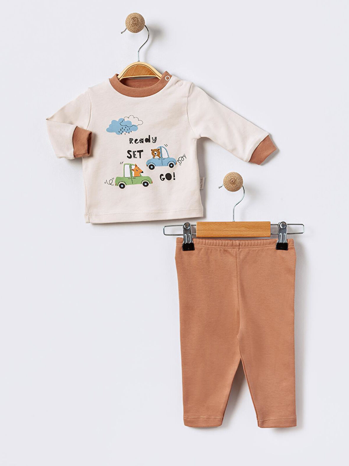 %100 Pamuklu  Yenidogan Unisex  Kiz Erkek Pamuk Araba Desenli  2'li Bebek Pijama Takımı