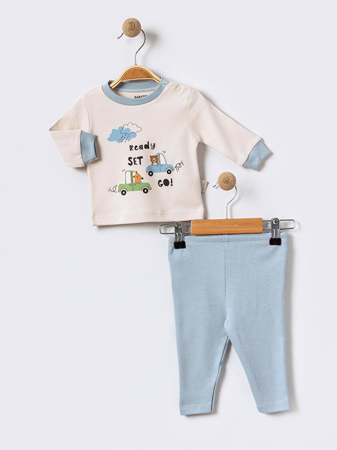 %100 Pamuklu  Yenidogan Unisex  Kiz Erkek Pamuk Araba Desenli  2'li Bebek Pijama Takımı