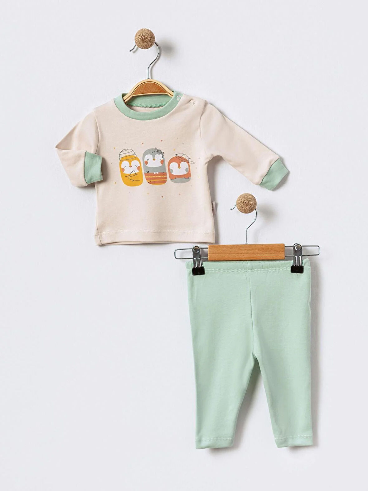 %100 Pamuklu  Yenidogan Unisex  Kiz Erkek Pamuk Desenli  2'li Bebek Pijama Takımı