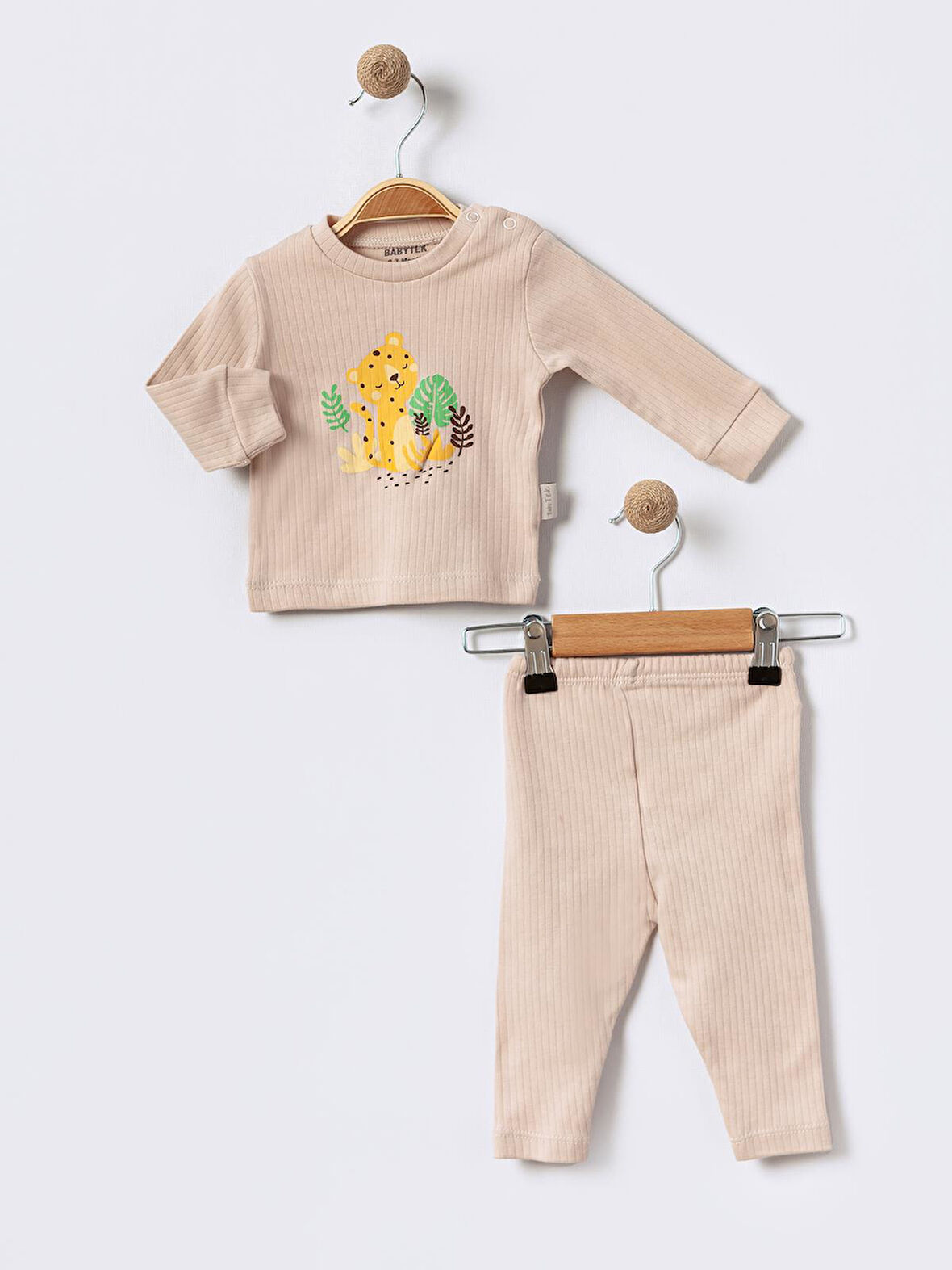 %100 Pamuklu  Fitilli Yenidogan Unisex  Kiz Erkek Pamuk Desenli  2'li Bebek Pijama Takımı