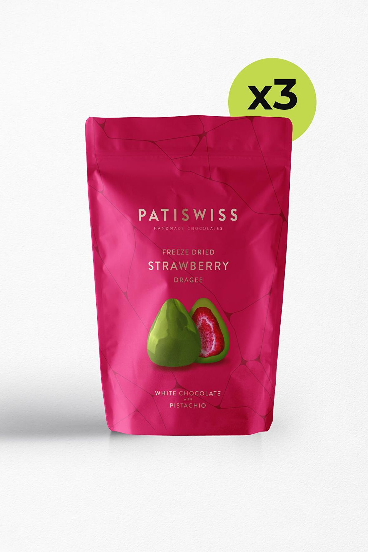 Antep Fıstıklı Beyaz Çikolatalı Çilek Draje 80g x 3 Adet