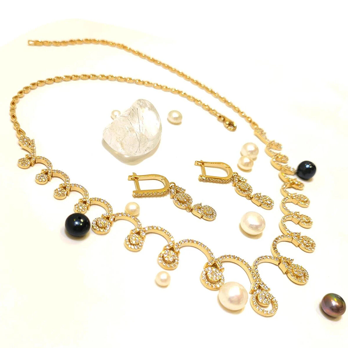 Gerdanlık ve Küpe Set Takım 14 Ayar Altın HD VİDEOLU