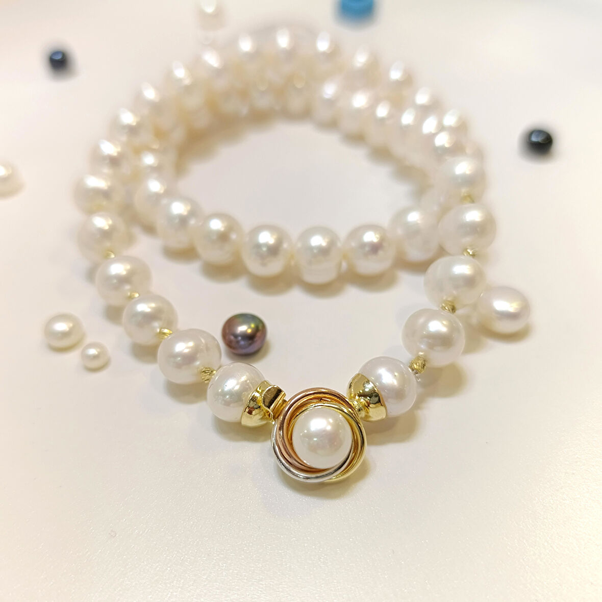 Dorika Toplu Olimpiyat Kilitli Dizi İnci Kolye Gerdanlık 14 Ayar Altın HD VİDEOLU