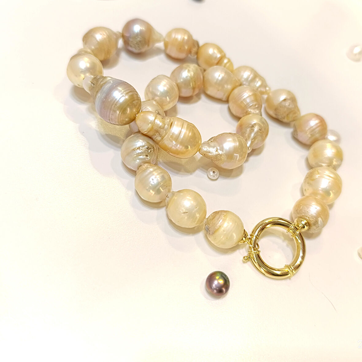 Gemici Kilitli Barok İnci Gerdanlık Kolye 14 Ayar Altın HD VİDEOLU