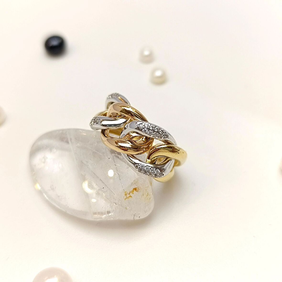 Gurmet Zncir Taşlı Yüzük 14 Ayar Altın HD VİDEOLU