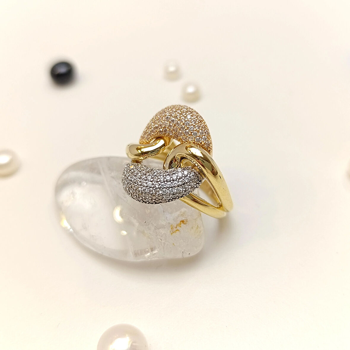 Gurmet Zncir Taşlı Yüzük 14 Ayar Altın HD VİDEOLU