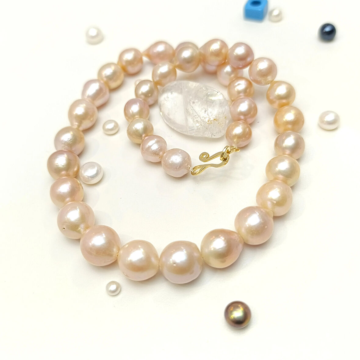 Gerçek Pembe Barok İnci Gerdanlık Kolye 14 Ayar Altın HD VİDEOLU