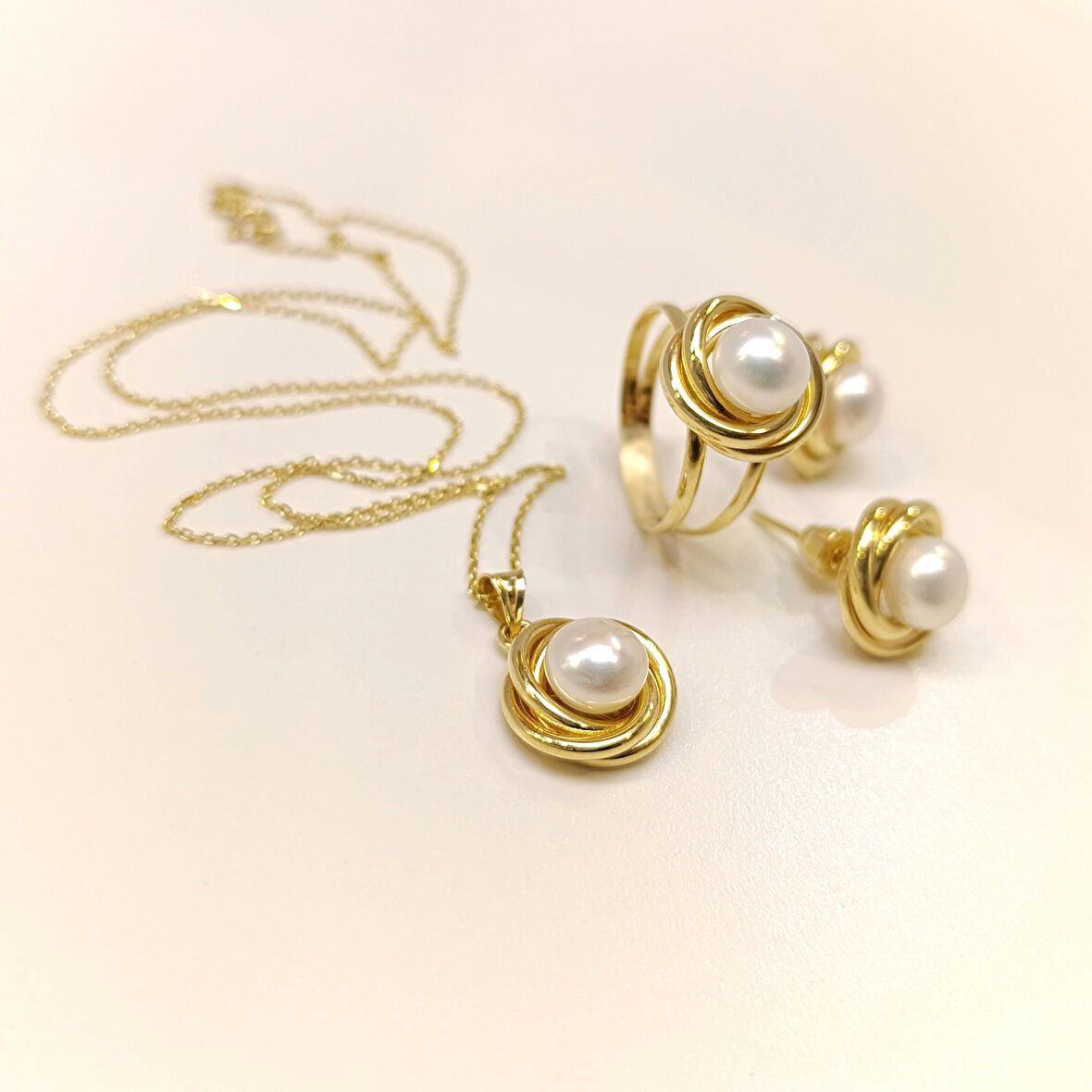 Olimpiyat İnci Taşlı Set Takım 14 Ayar Altın HD VİDEOLU