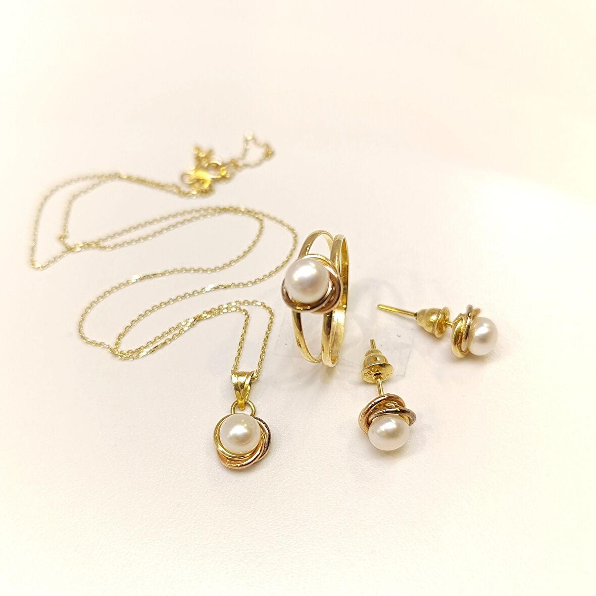 Olimpiyat İnci Taşlı Set Takım 14 Ayar Altın HD VİDEOLU