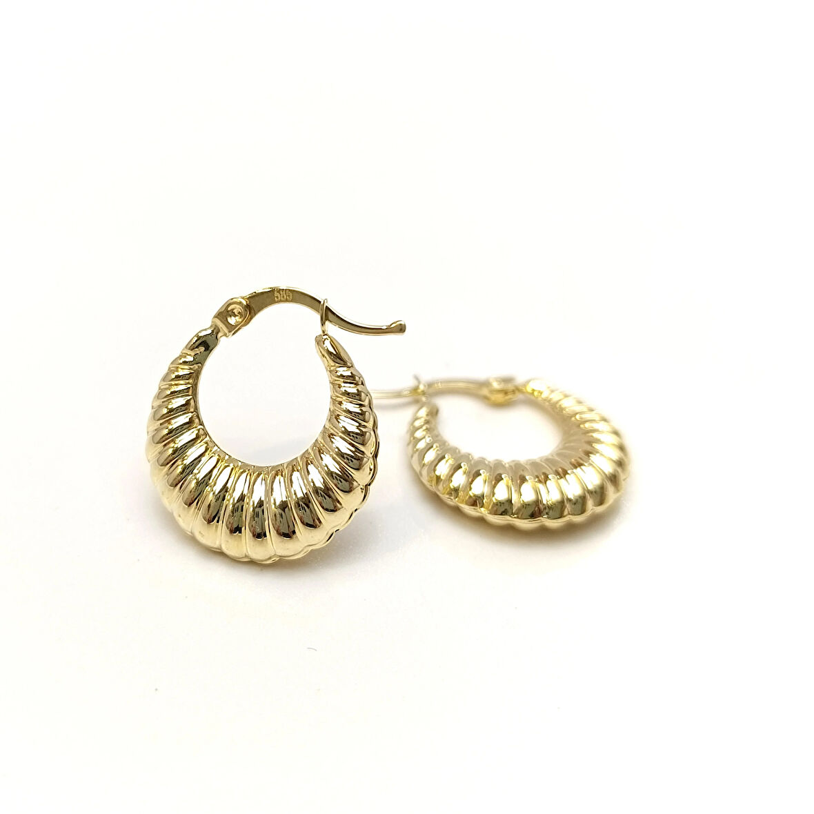 İstiridye Halka Küpe 14 Ayar Altın HD VİDEOLU