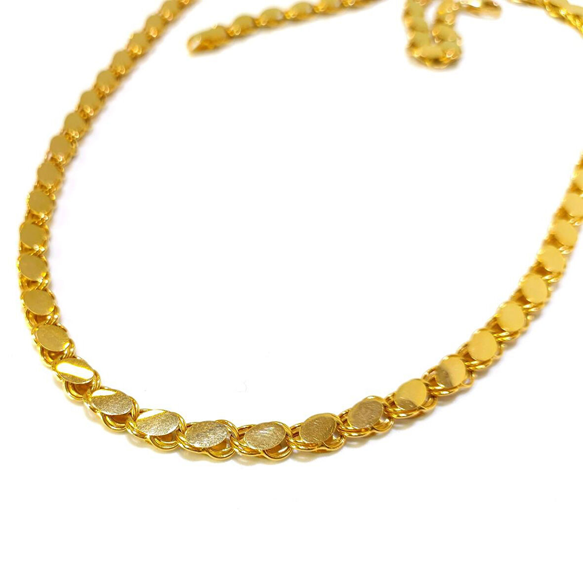 55cm 5.6mm Pullu Arpa Zincir Kolye 14 Ayar Altın 4K VİDEOLU