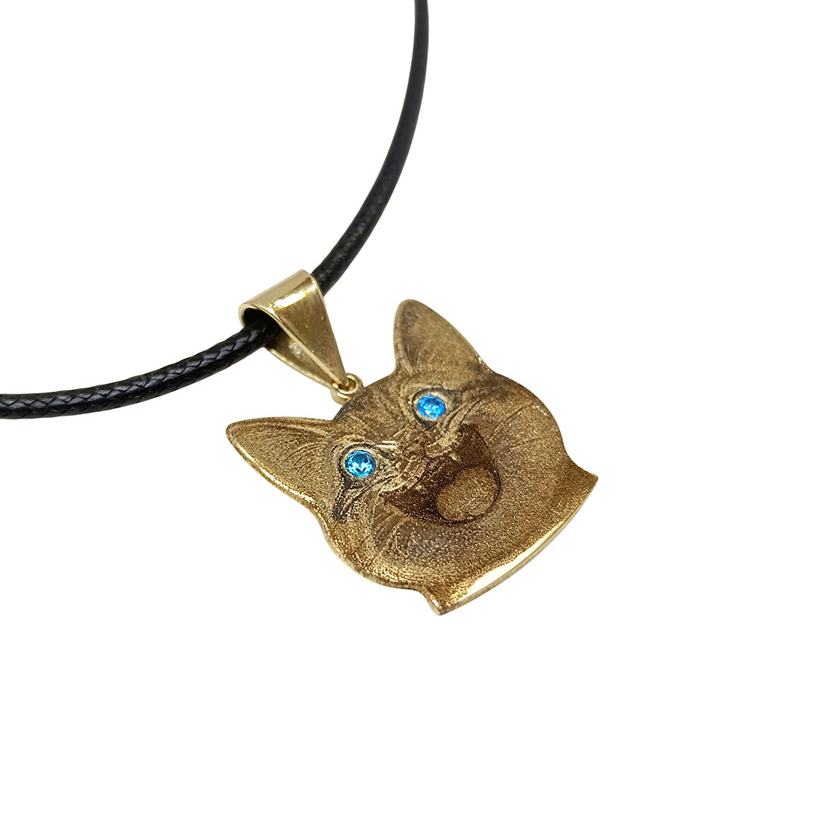 Gülen Kedi Kolye 14 Ayar Altın HD VİDEOLU