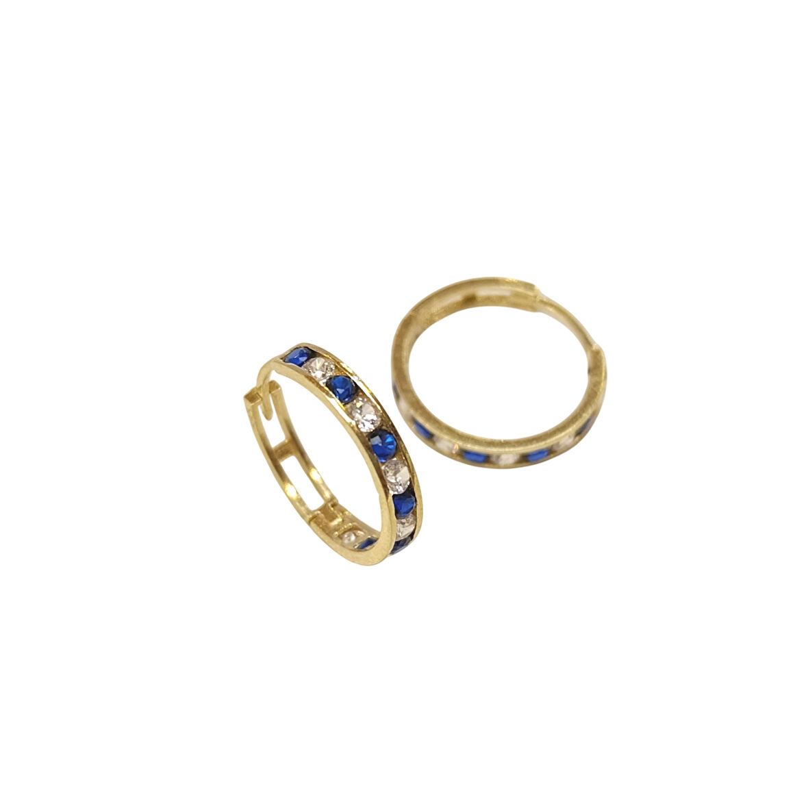 17.2mm Mavi Taşlı Su Yolu Halka Küpe 14 Ayar Altın HD VİDEOLU