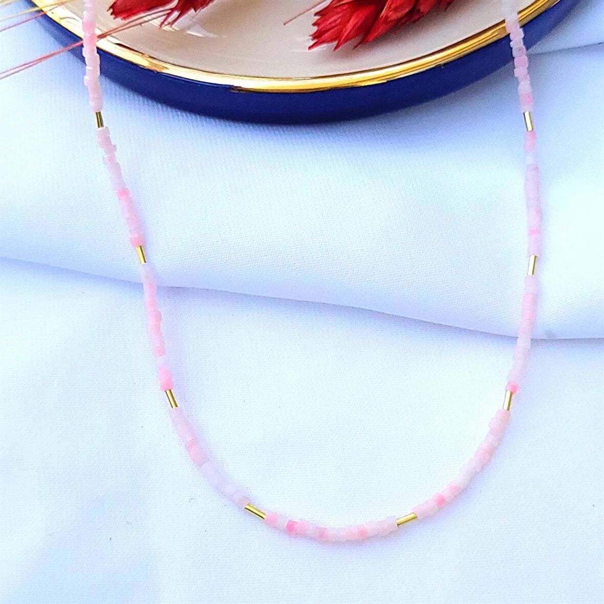 Pembe Elişi Gümüş Kolye