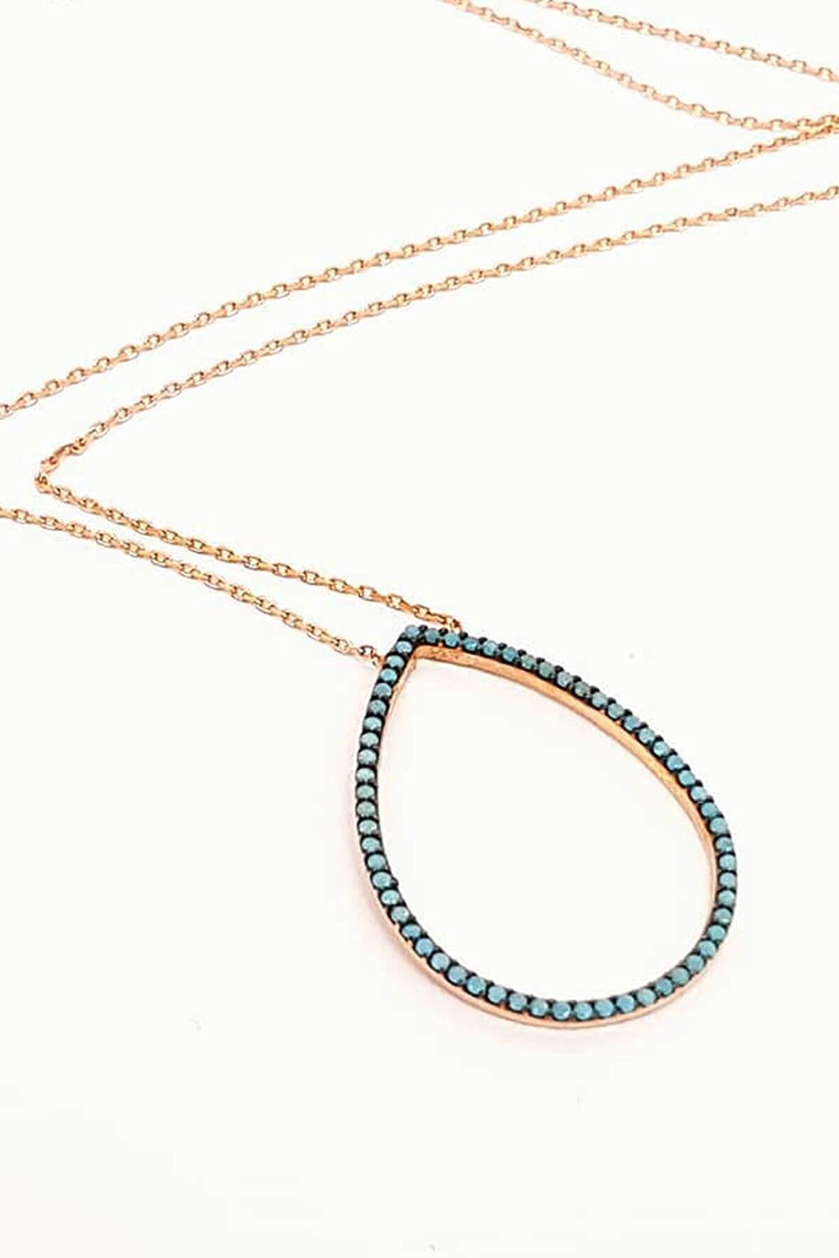 Nano turkuaz taşlı damla model gümüş kolye 