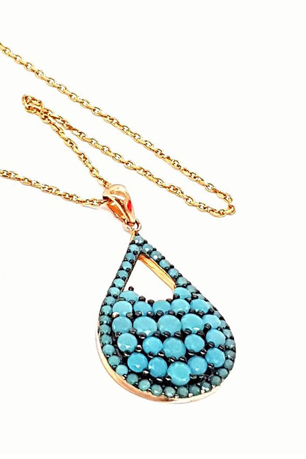 Turkuaz Taşlı Şık Gümüş Kolye 