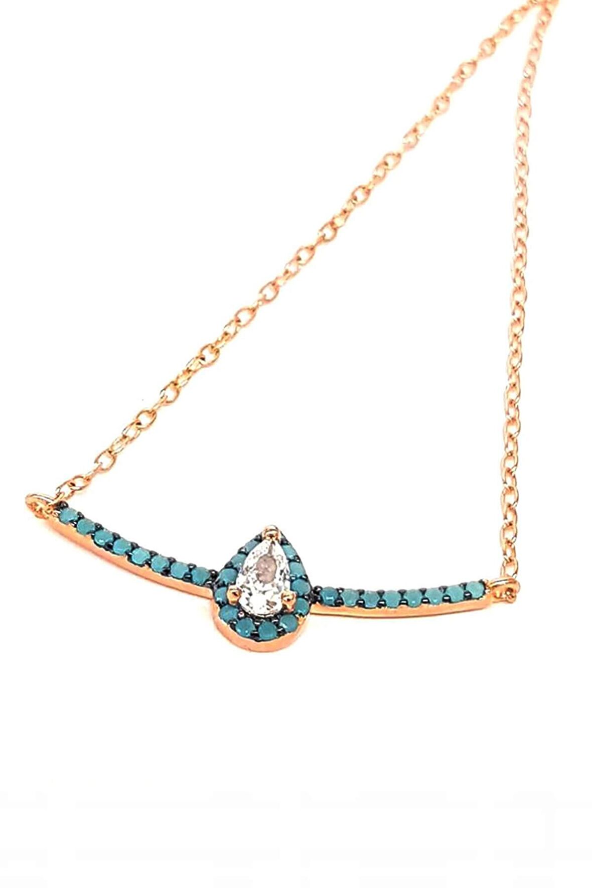 Turkuaz ve Zirkon Taşlı Gümüş Kadın Kolye 